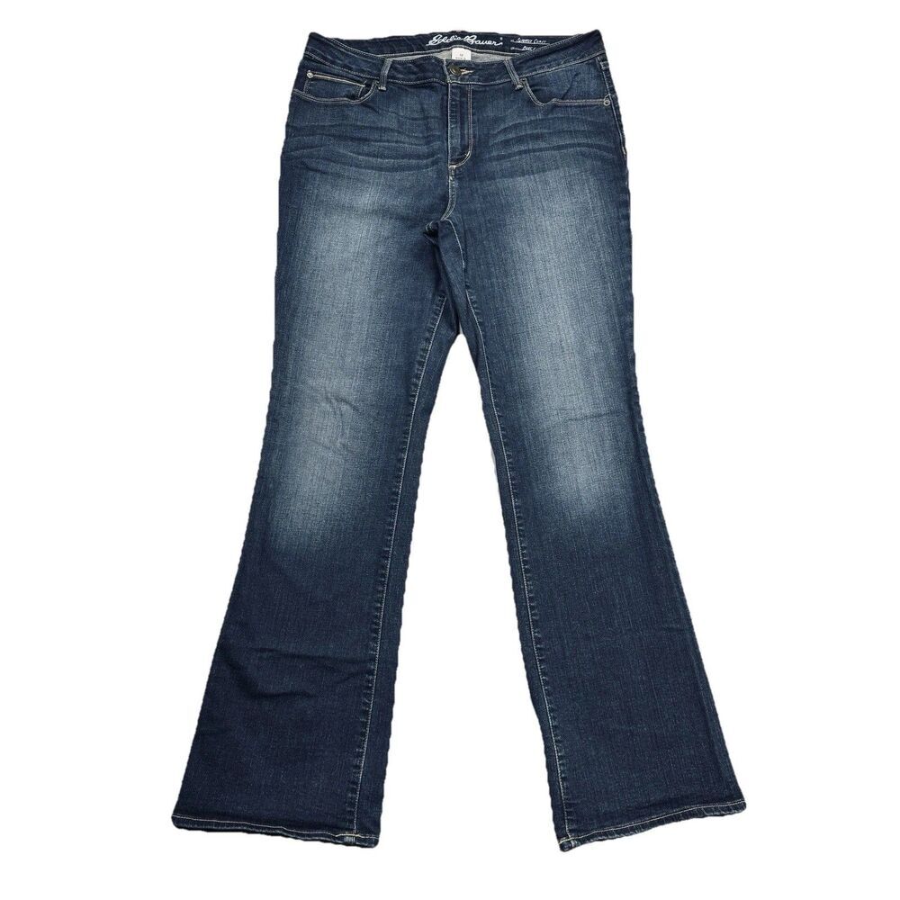 Eddie Bauer Slightly Curvy Bootcut Jeans 12 (33x31) Blue Denim Stretch Womens